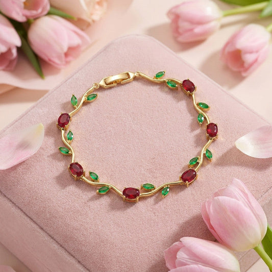 Gold Plated Multicolor Stones Studded Anti Tarnish Tulip Bracelet